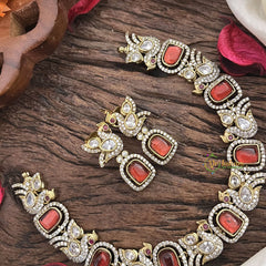 Vriksham Premium Maroon AD Stone Peacock Neckpiece-G16330
