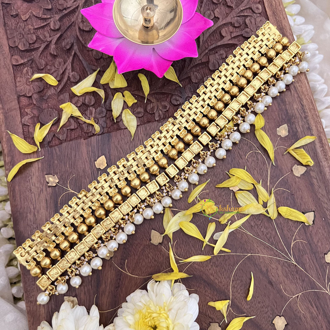 Vriksham Kundan Jadau Gold Look Alike High Neck Choker-Red-White Bead-J3687