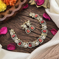 Vriksham Premium Maroon AD Stone Peacock Neckpiece-G16330