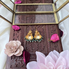 Vriksham Gold Look Alike Half Jhumka-Green-Pastel Green Bead-G18294