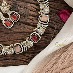 Vriksham Premium Multicolor AD Stone Peacock Neckpiece-G16327