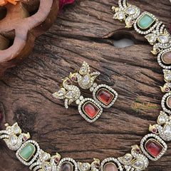 Vriksham Premium Multicolor AD Stone Peacock Neckpiece-G16327