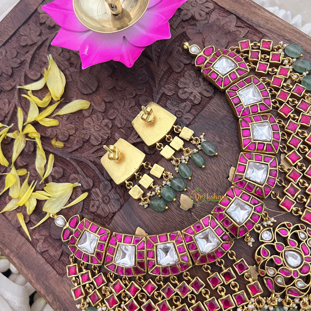 Vriksham Kundan Jadau High Neck Choker-Pastel Green Bead-J3691