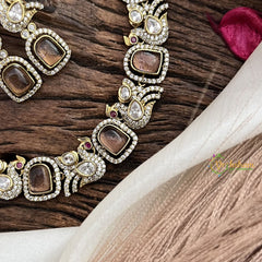 Vriksham Premium Brown AD Stone Peacock Neckpiece-G16329