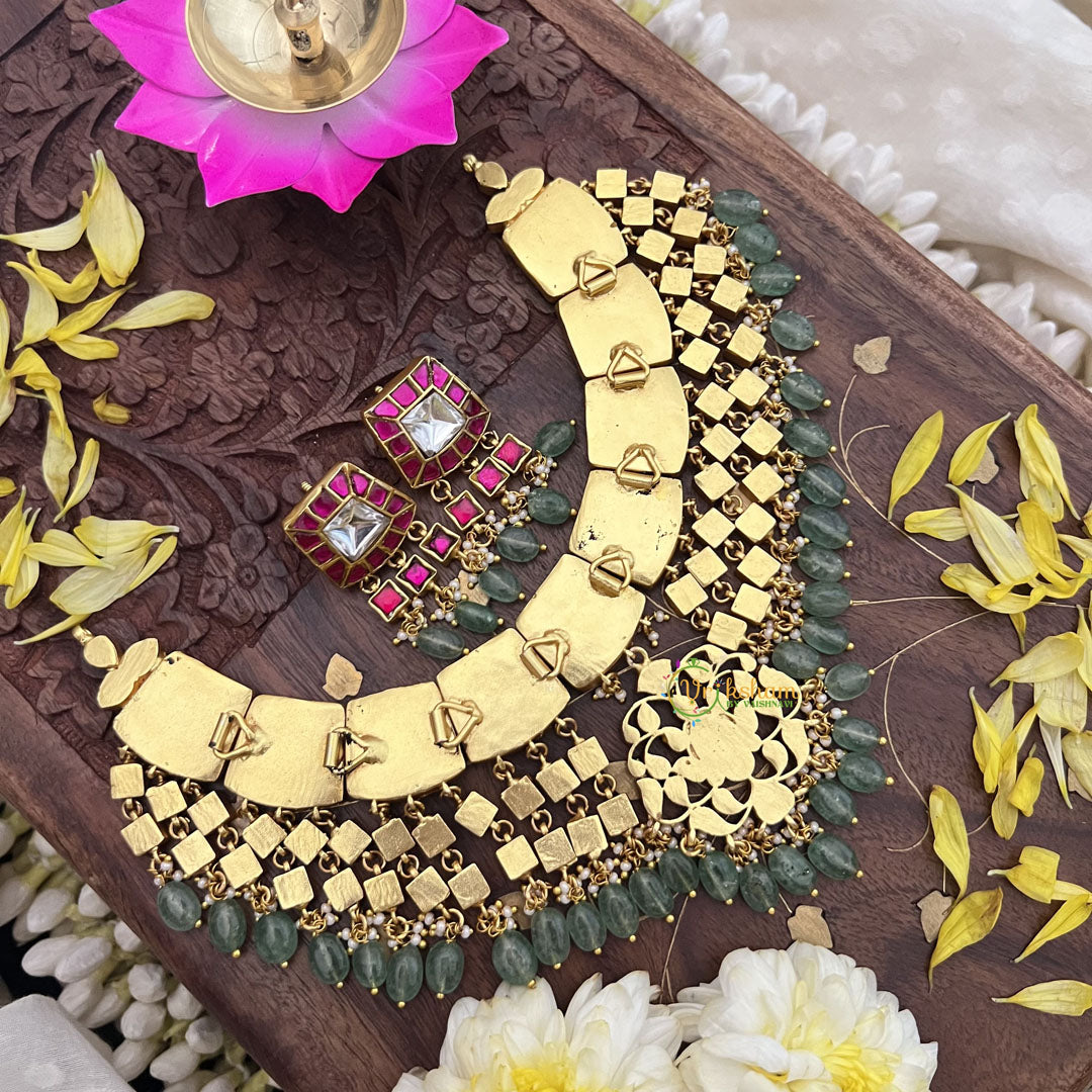 Vriksham Kundan Jadau High Neck Choker-Pastel Green Bead-J3691