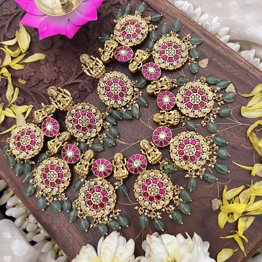 Vriksham Kundan Jadau Lakshmi With Coin Style High Neck Choker-Pastel Green Bead-J3693