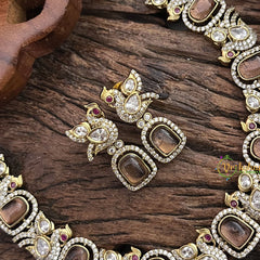 Vriksham Premium Brown AD Stone Peacock Neckpiece-G16329
