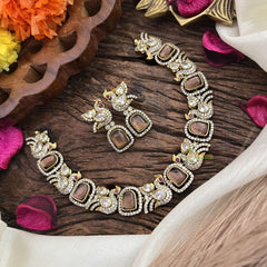 Vriksham Premium Brown AD Stone Peacock Neckpiece-G16329