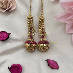 Vriksham Designer Round Jhumka With Maatil-Red-G18307