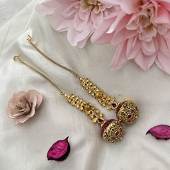 Vriksham Designer Round Jhumka With Maatil-Red-G18307