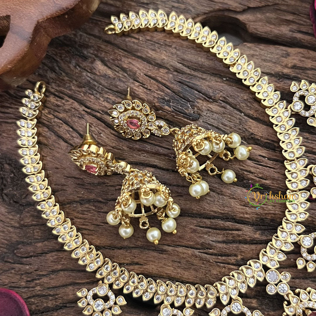 Vriksham Designer Gold Look Alike AD Stone Short Neckpiece-Red-G16314