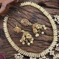 Vriksham Designer Gold Look Alike AD Stone Short Neckpiece-Red-G16314