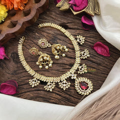 Vriksham Designer Gold Look Alike AD Stone Short Neckpiece-Red-G16314