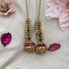 Vriksham Designer Round Jhumka With Maatil-Red Green-G18308