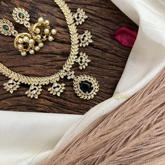 Vriksham Designer Gold Look Alike AD Stone Short Neckpiece-Green-G16316