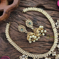 Vriksham Designer Gold Look Alike AD Stone Short Neckpiece-Green-G16316