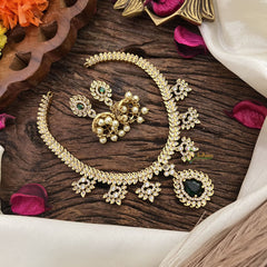 Vriksham Designer Gold Look Alike AD Stone Short Neckpiece-Green-G16316