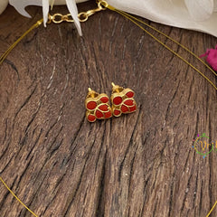 Vriksham Diya Pendant 2 Layered Jadau Invisible Chain-Coral-G16125