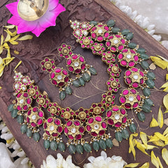 Vriksham Kundan Jadau Floral High Neck Choker-Pastel Green Bead-J3694