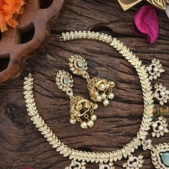 Vriksham Designer Gold Look Alike AD Stone Short Neckpiece-Pastel Green-G16318