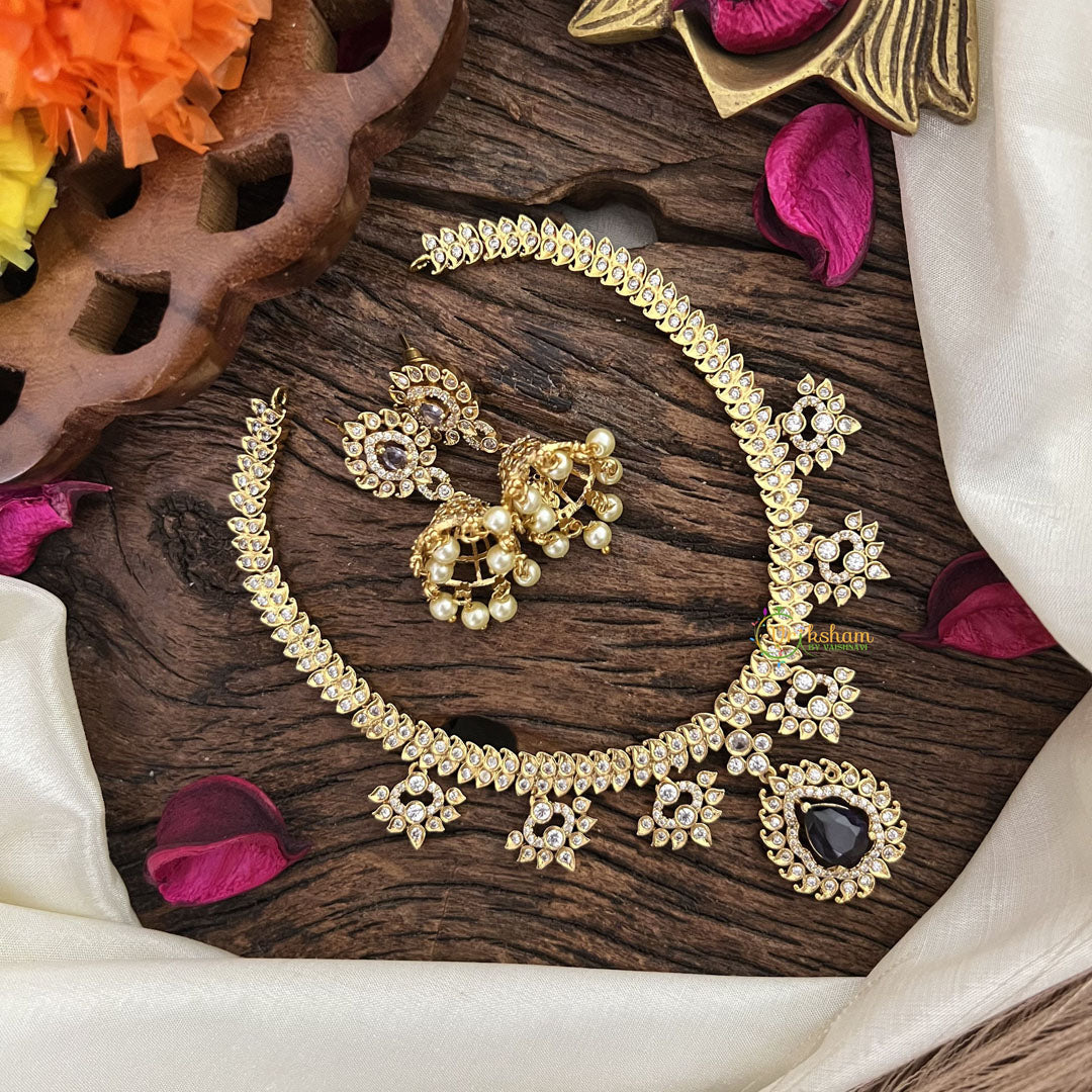 Vriksham Designer Gold Look Alike AD Stone Short Neckpiece-Purple-G16315