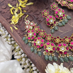 Vriksham Kundan Jadau Floral High Neck Choker-Pastel Green Bead-J3694