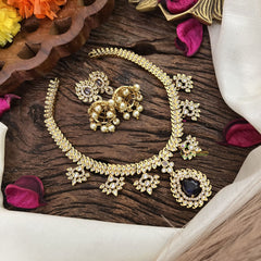 Vriksham Designer Gold Look Alike AD Stone Short Neckpiece-Purple-G16315