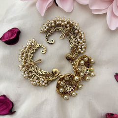 Vriksham Precious Fish Design Cuff Style Jhumka-Red Green & White-Pearls-G18192