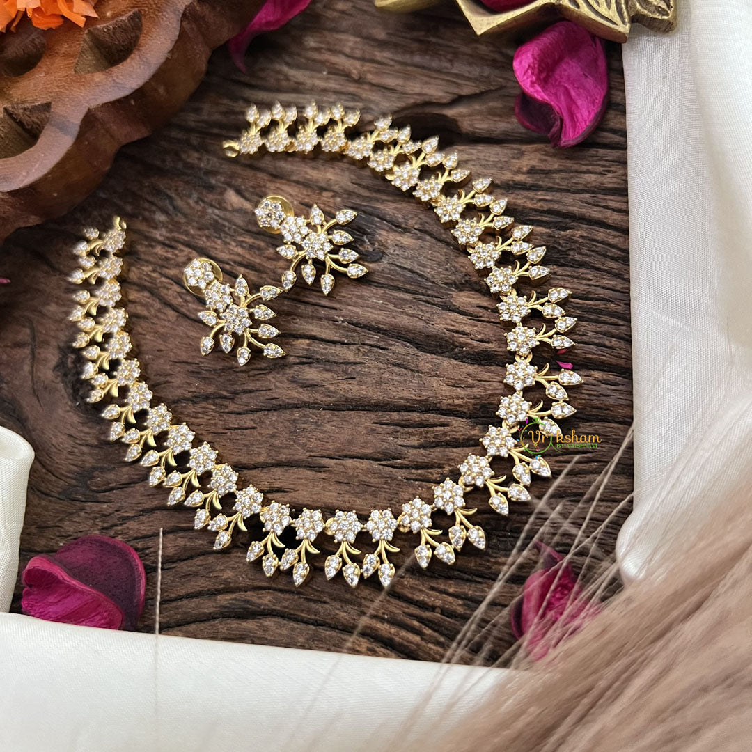 Vriksham Simple AD Stone Leaf Short Neckpiece-G16331