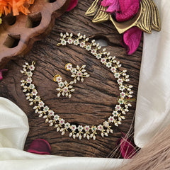 Vriksham Simple Red White & Green AD Stone Leaf Short Neckpiece-G16333