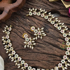 Vriksham Simple Red White & Green AD Stone Leaf Short Neckpiece-G16333