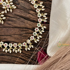Vriksham Simple Red White & Green AD Stone Leaf Short Neckpiece-G16333