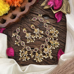 Vriksham Red Stone 5 Lakshmi Choker-White Pearls-G16310