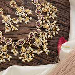 Vriksham Red Stone 5 Lakshmi Choker-White Pearls-G16310