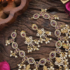 Vriksham Red Stone 5 Lakshmi Choker-White Pearls-G16310