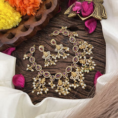 Vriksham Red Stone 5 Lakshmi Choker-White Pearls-G16310