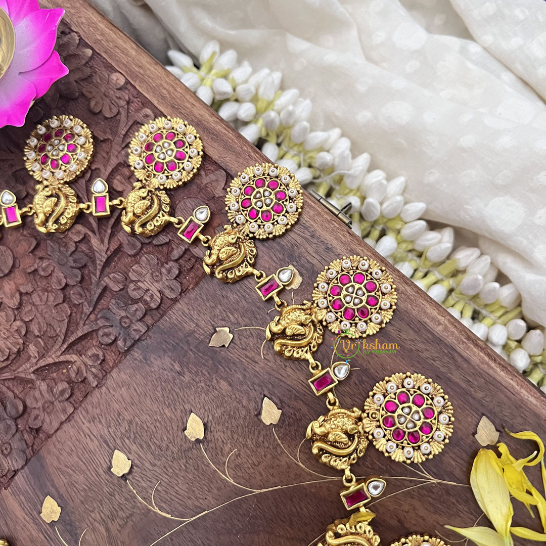 Vriksham Kundan Jadau Coin Style with Peacock Neckpiece-Red White-J3686