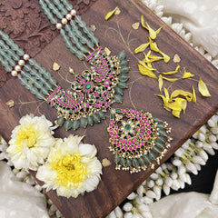 Vriksham Dual Peacock With Pendant Jadau Kundan 4 Layer Beaded Maala neckpiece-J3718