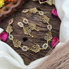 Premium AD Stone Short Neckpiece-Red Green-G10656
