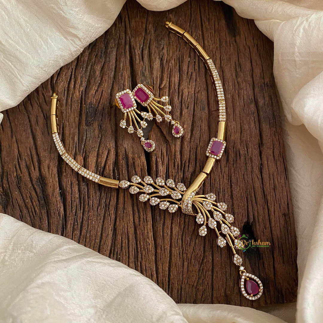 Elegant White Red AD Stone Hasli Choker-G12074