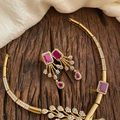 Elegant White Red AD Stone Hasli Choker-G12074