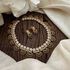 Stylish White AD Stone Short Neckpiece -Flower - G12875