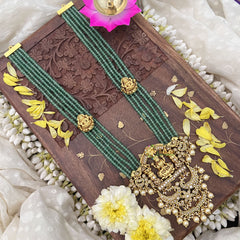 Vriksham Lakshmi With Dual Peacock Kundan Jadau Beaded Mala-White-J2911