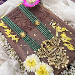 Vriksham Lakshmi With Dual Peacock Kundan Jadau Beaded Mala-White-J2911