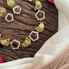 Vriksham Pentagon with Peacock Red Short Neckpiece-G16285