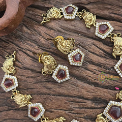 Vriksham Pentagon with Peacock Red Short Neckpiece-G16285