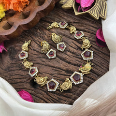 Vriksham Pentagon with Peacock Red Short Neckpiece-G16285