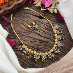 Unique Gold Alike Red Green AD Stone Nechpiece-Leaf-G14501