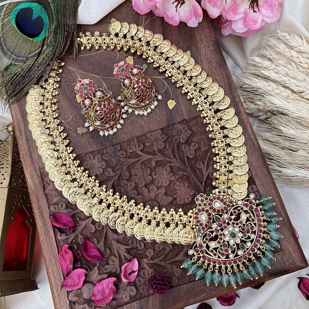 Vriksham Dual Maanga with Peacock Coin Haram-Kaasumala-Pastel Green Bead-G18338