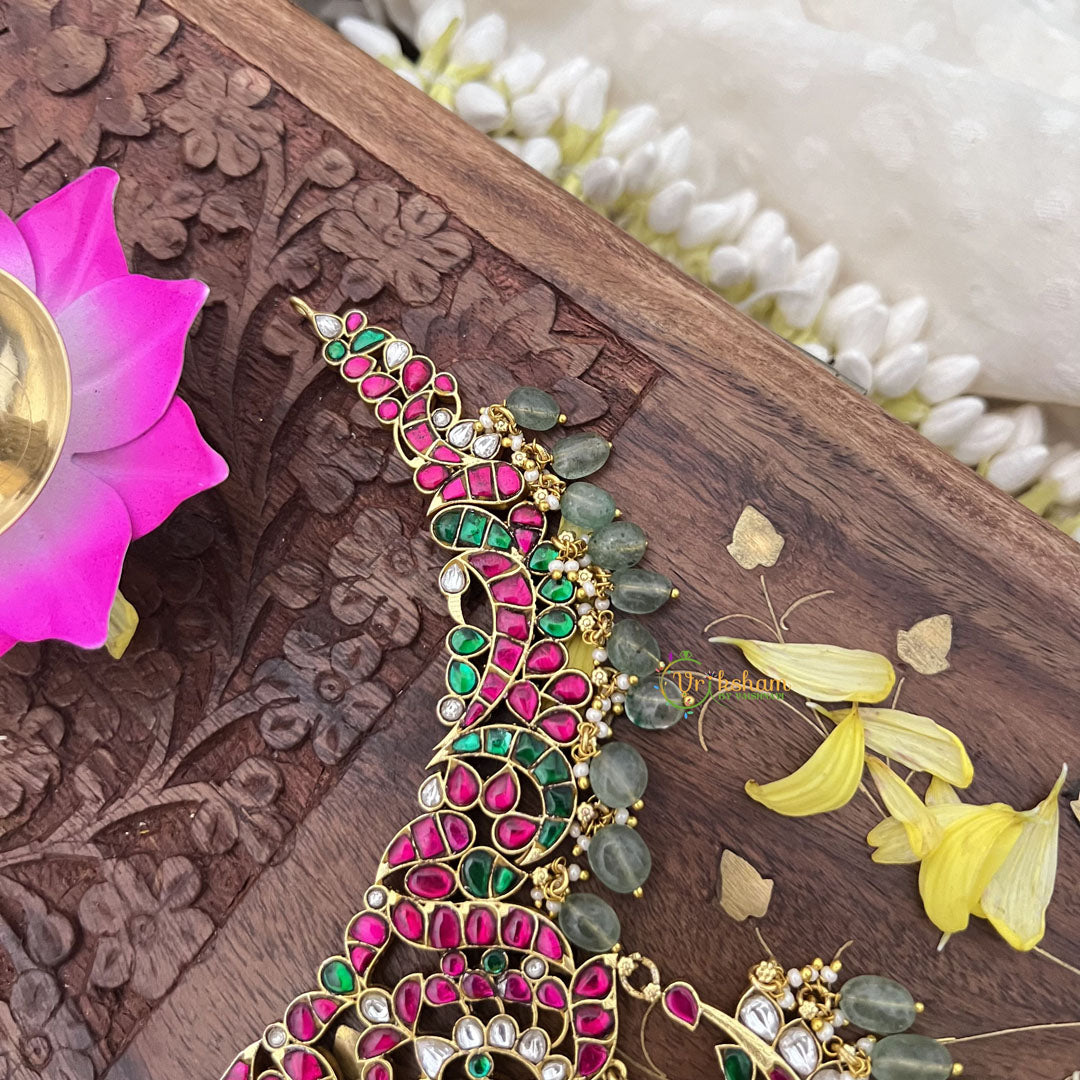 Vriksham Elegant Designer Kundan Jadau Short Neckpiece-Pastel Green Bead-J3725